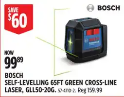 Canadian Tire BOSCH SELF-LEVELLING 65FT GREEN CROSS-LINE LASER, GLL50-20G offer