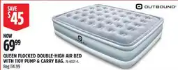 Canadian Tire OUTBOUND QUEEN FLOCKED DOUBLE-HIGH AIR BED WITH 110V PUMP & CARRY BAG offer