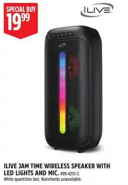 Canadian Tire ILIVE JAM TIME WIRELESS SPEAKER WITH LED LIGHTS AND MIC offer