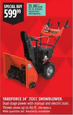Canadian Tire YARDFORCE 24˝ 212CC SNOWBLOWER offer