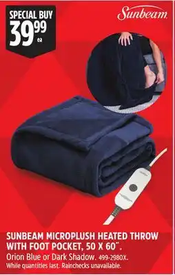 Canadian Tire SUNBEAM MICROPLUSH HEATED THROW WITH FOOT POCKET, 50 X 60˝ offer