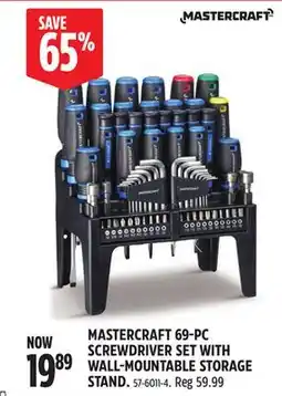Canadian Tire MASTERCRAFT 69-PC SCREWDRIVER SET WITH WALL-MOUNTABLE STORAGE STAND offer