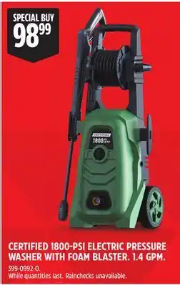 Canadian Tire CERTIFIED 1800-PSI ELECTRIC PRESSURE WASHER WITH FOAM BLASTER. 1.4 GPM offer
