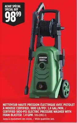 Canadian Tire CERTIFIED 1800-PSI ELECTRIC PRESSURE WASHER WITH FOAM BLASTER offer