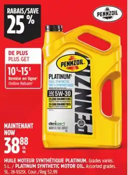 Canadian Tire PLATINUM SYNTHETIC MOTOR OIL offer