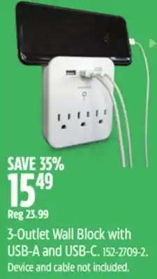 Canadian Tire NOMA 3-Outlet Wall Block with USB-A and USB-C offer