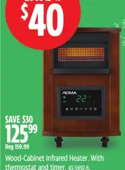Canadian Tire Wood-Cabinet Infrared Heater. With thermostat and timer offer