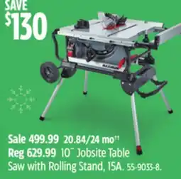 Canadian Tire 10˝ Jobsite Table Saw with Rolling Stand, 15A offer