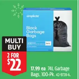 Canadian Tire Simplicite 74L Garbage Bags offer
