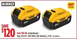 Canadian Tire DEWALT 20V MAX 5Ah Battery, 2-Pk offer