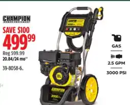 Canadian Tire CHAMPION Champion 3000 PSI 2.5 GPM 196cc Engine Cold Water Wheeled Gas Pressure Washer offer
