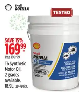 Canadian Tire Rotella T6 Synthetic Motor Oil. 2 grades available offer