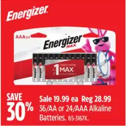 Canadian Tire Energizer 36/AA or 24/AAA Alkaline Batteries offer