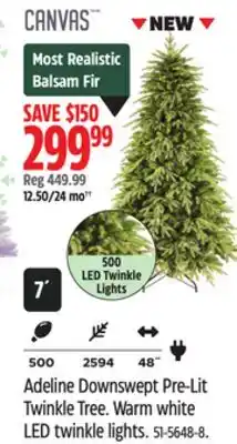 Canadian Tire CANVAS Adeline Downswept Pre-Lit Twinkle Tree. Warm white LED twinkle lights offer