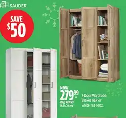Canadian Tire Sauder 3-Door Wardrobe. Shaker oak or white offer