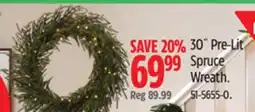 Canadian Tire 30˝ Pre-Lit Spruce Wreath offer