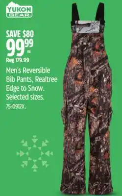 Canadian Tire Men's Reversible Bib Pants, Realtree Edge to Snow offer