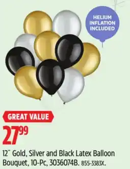 Canadian Tire 12˝ Gold, Silver and Black Latex Balloon Bouquet offer
