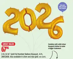 Canadian Tire 2-0-2-6 34˝ Gold Foil Number Balloon Bouquet 2885266B offer