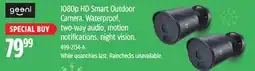 Canadian Tire Geeni 1080p HD Smart Outdoor Camera. Waterproof, two-way audio, motion notifications, night vision offer