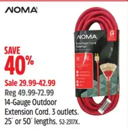 Canadian Tire NOMA 14-Gauge Outdoor Extension Cord. 3 outlets. 25´ or 50´ lengths offer