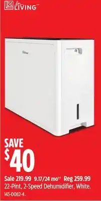 Canadian Tire For Living 22-Pint, 2-Speed Dehumidifier offer