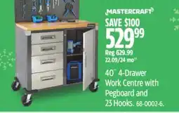 Canadian Tire 40˝ 4-Drawer Work Centre with Pegboard and 23 Hooks offer