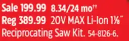 Canadian Tire DEWALT 20V MAX Li-Ion 11⁄8˝ Reciprocating Saw Kit offer