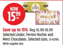 Canadian Tire Lindt Selected Lindor, Ferrero Rocher and Merci Chocolates offer