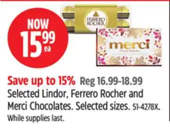 Canadian Tire Lindt Selected Lindor, Ferrero Rocher and Merci Chocolates offer