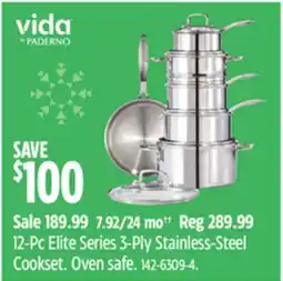 Canadian Tire 12-Pc Elite Series 3-Ply Stainless-Steel Cookset offer