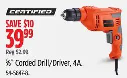 Canadian Tire Certified 3⁄8˝ Corded Drill/Driver, 4A offer