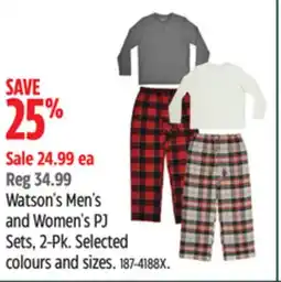 Canadian Tire Watson's Men's and Women's PJ Sets, 2-Pk offer