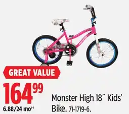 Canadian Tire Monster High 18˝ Kids' Bike offer