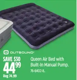 Canadian Tire Outbound Queen Air Bed with Built-In Manual Pump offer