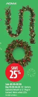 Canadian Tire NOMA 30˝ Battery- Operated Wreath or 12´ Plug-In Garland offer