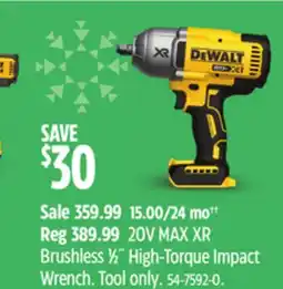 Canadian Tire Dewalt 20V MAX XR Brushless 1⁄2˝ High-Torque Impact Wrench offer