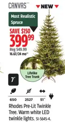 Canadian Tire CANVAS Rhodes Pre-Lit Twinkle Tree. Warm white LED twinkle lights offer