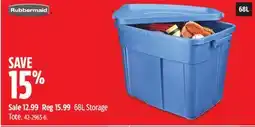 Canadian Tire Rubbermaid 68L Storage Tote offer