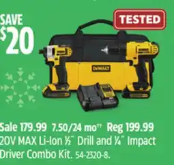 Canadian Tire DEWALT 20V MAX Li-Ion 1⁄2˝ Drill and 1⁄4˝ Impact Driver Combo Kit offer