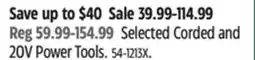 Canadian Tire Mastercraft Selected Corded and 20V Power Tools offer