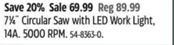 Canadian Tire MASTERCRAFT 71⁄4˝ Circular Saw with LED Work Light offer