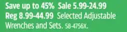 Canadian Tire Mastercraft Selected Adjustable Wrenches and Sets offer