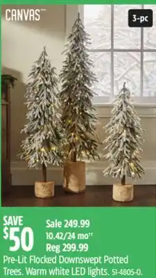 Canadian Tire CANVAS Pre-Lit Flocked Downswept Potted Trees offer