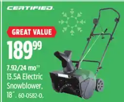 Canadian Tire CERTIFIED 13.5A Electric Snowblower, 18˝ offer