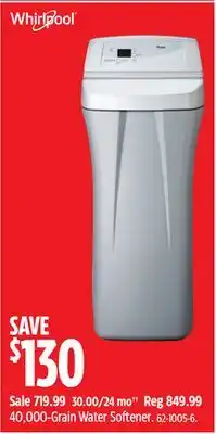 Canadian Tire Whirlpool 40,000-Grain Water Softener offer