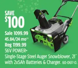 Canadian Tire EGO 56V POWER+ Single-Stage Steel Auger Snowblower offer