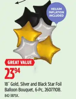 Canadian Tire 18˝ Gold, Silver and Black Star Foil Balloon Bouquet, 6-Pc, 2607710B offer