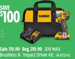 Canadian Tire DEWALT 20V MAX Brushless 1⁄4˝ Impact Driver Kit offer