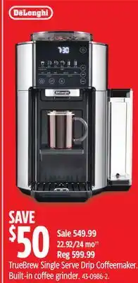 Canadian Tire DeLonghi TrueBrew Single Serve Drip Coffeemaker. Built-in coffee grinder offer
